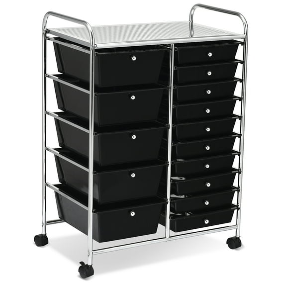 Topbuy Rolling 15-Drawer Organizer Cart,Rolling cart/W Wheels Black