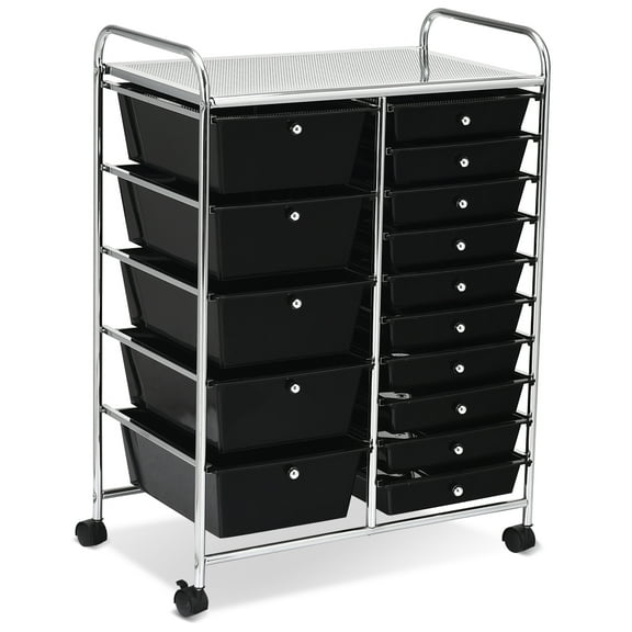 Topbuy Rolling 15-Drawer Organizer Cart,Rolling cart/W Wheels Black
