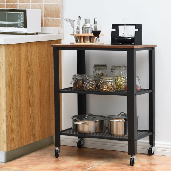 Topbuy Rolling Kitchen Storage Carts with Wheels, PB Board and Iron Black, 24 in