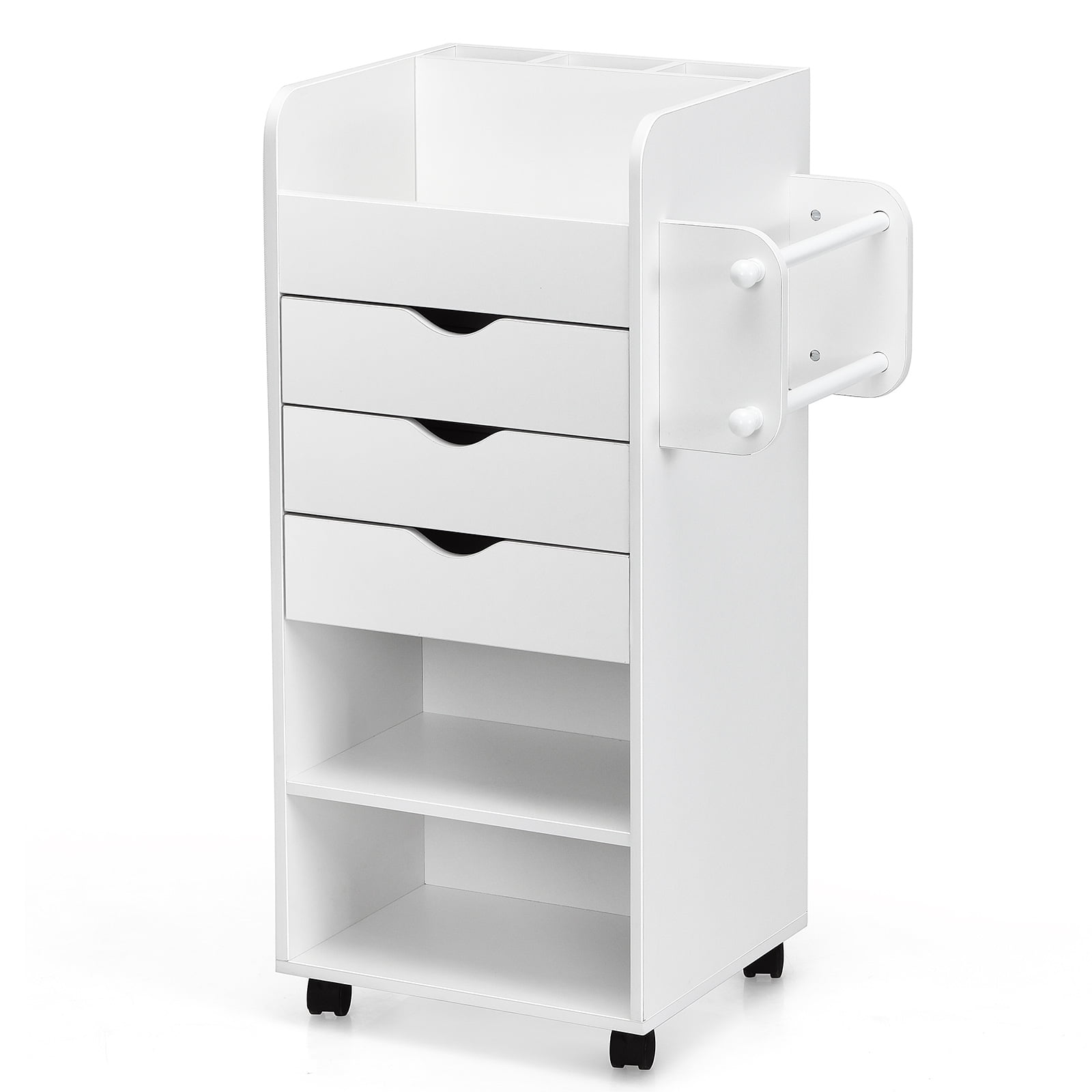 White Rolling Craft Storage Cart with Drawers and Shelves
