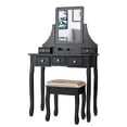thumbnail image 1 of Topbuy Rotatable Mirror Vanity Set Makeup Dressing Table and Stool w/ 5 Drawers Black, 1 of 8