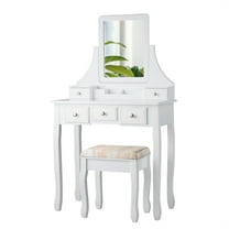 Topbuy Rotatable Mirror Vanity Set Makeup Dressing Table and Stool w/ 5 Drawers White