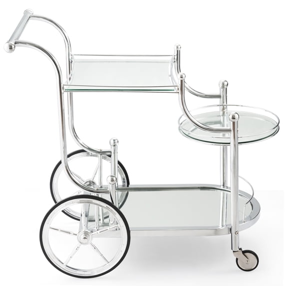 Topbuy Serving Cart Kitchen Bar Wine Tea Cart Glass Shelves with Wheels