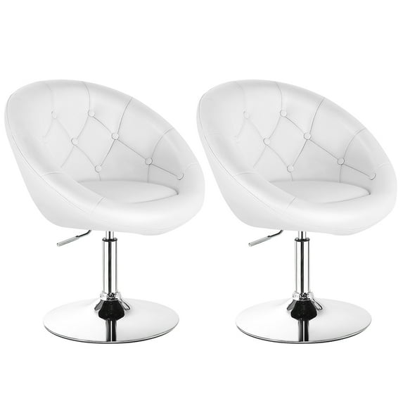 Topbuy Set of 2 Modern Swivel Bar Stools Height Adjustable Round Tufted Back Accent Chair White
