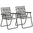 thumbnail image 1 of Topbuy Set of 2 Webbed Lawn Chairs, Outdoor Patio Folding Chairs w/ Heavy-Duty Metal Frame Lightweight Portable Web Camping Chairs Brown, 1 of 8