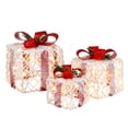 thumbnail image 1 of Topbuy Set of 3 Christmas Lighted Gift Boxes Battery Powered Present Boxes w/Red Bows 60 Warm Lights & 6 Hours Timing Function, 1 of 7