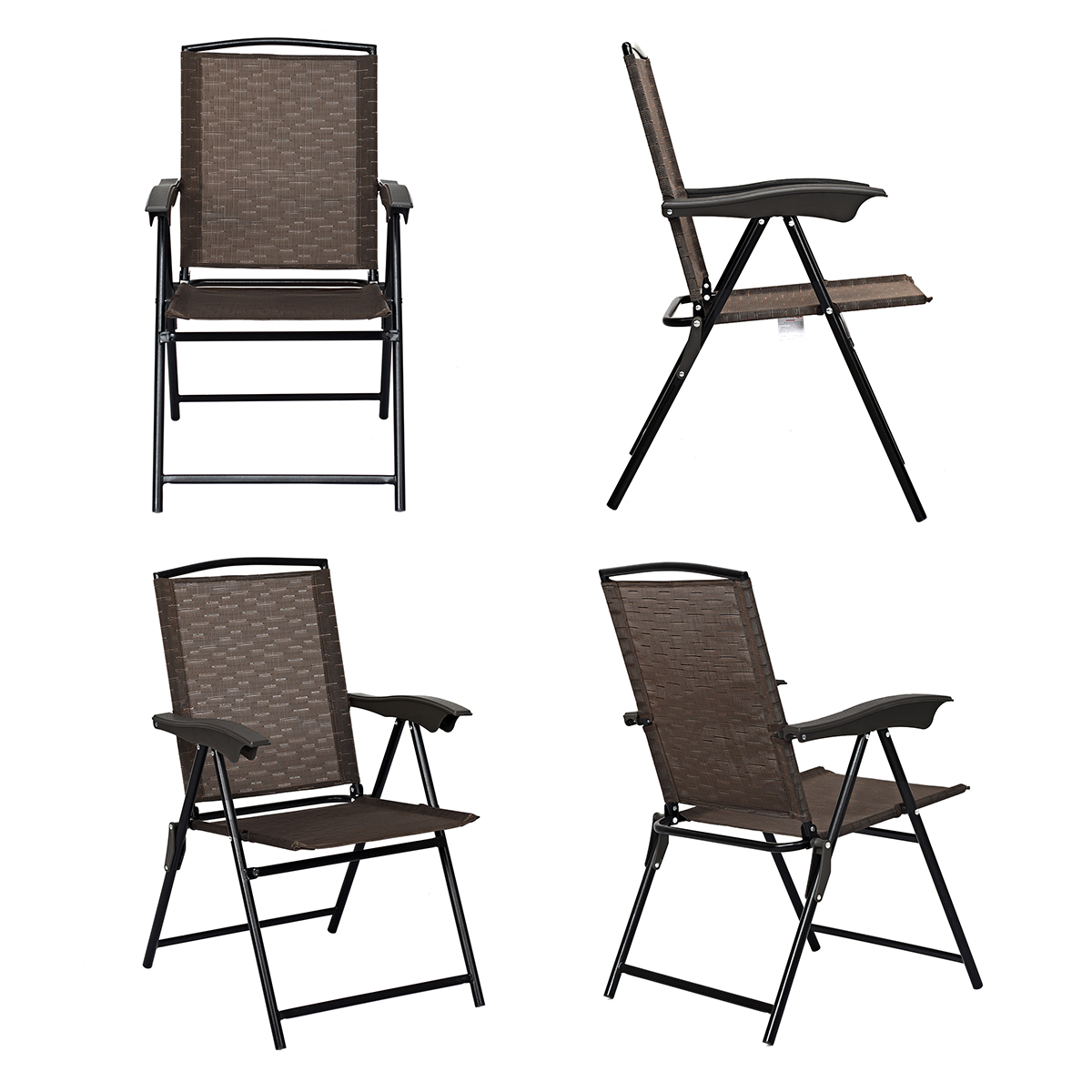 Topbuy Set of 4 Folding Sling Chairs Steel Armrest Patio Garden Pool Adjustable Back - image 1 of 10