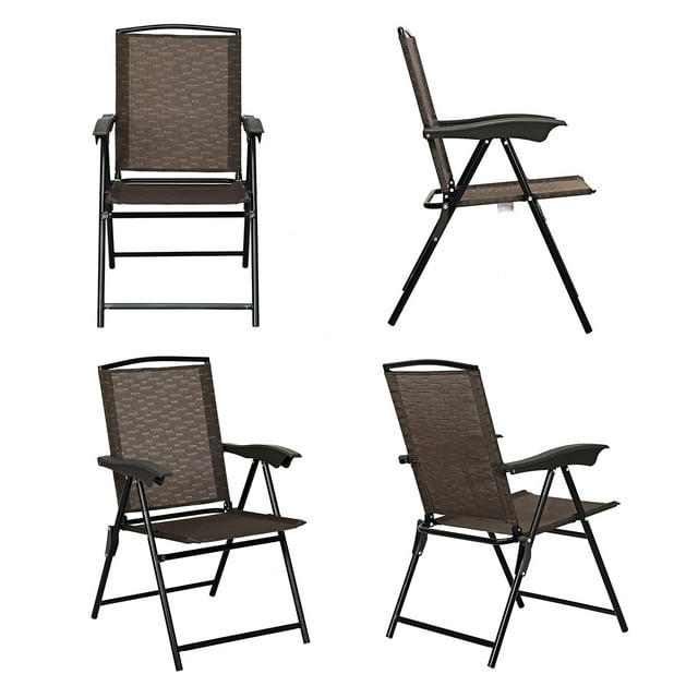 Topbuy Set of 4 Folding Sling Chairs Steel Armrest Patio Garden Pool Adjustable Back