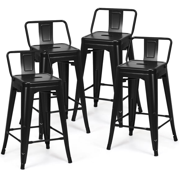 Topbuy Set of 4 Metal Bar Stools 24" Industrial Chair Low Back Black