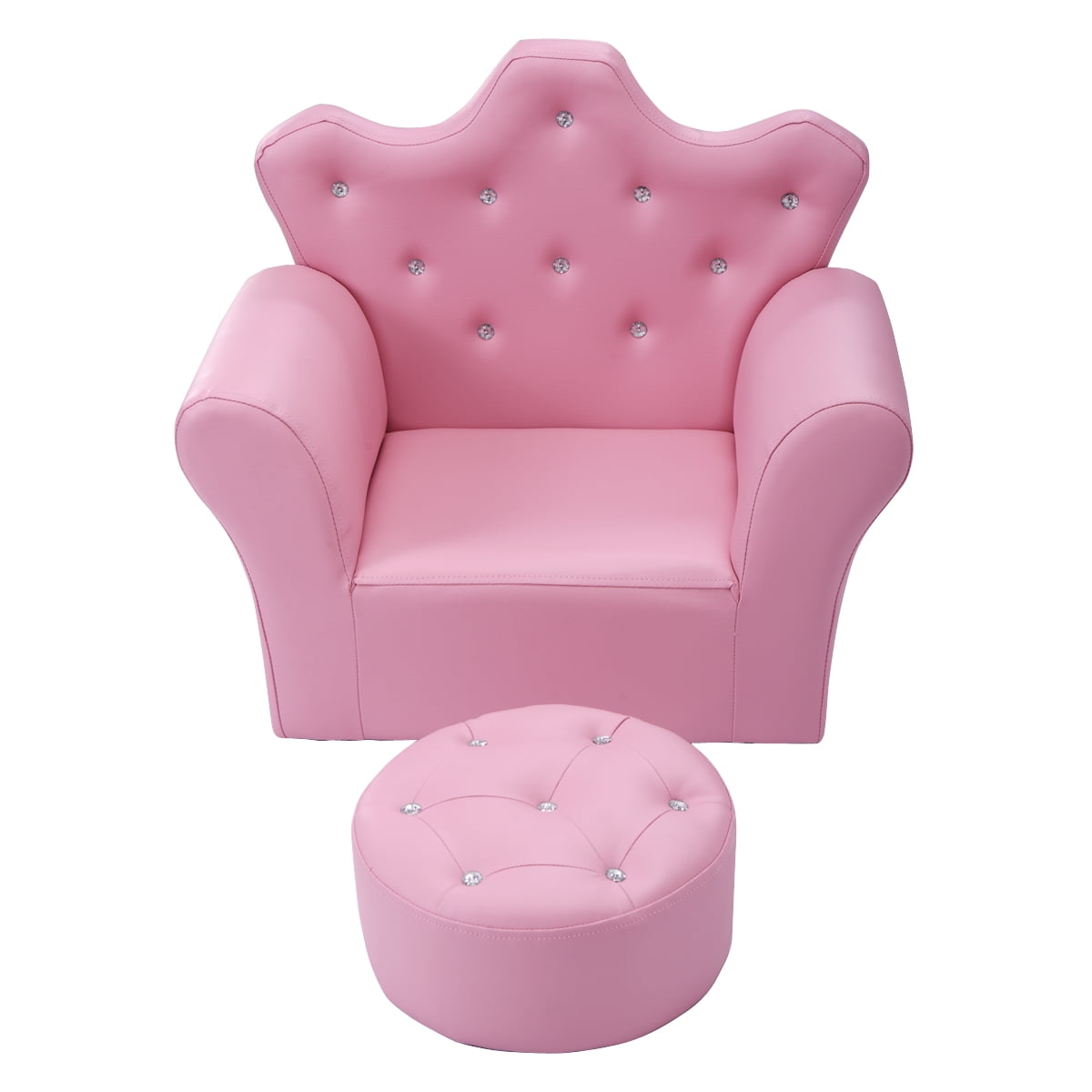 Pink Faux Leather Princess Armchair with Ottoman