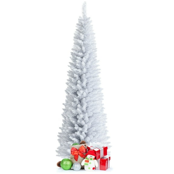 Topbuy Slender Pencil Christmas Tree, Artificial PVC White, 5 ft