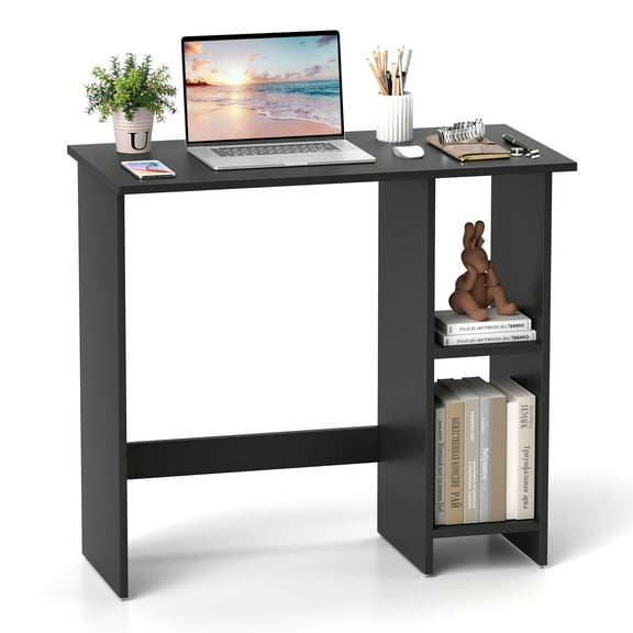 Topbuy Small Computer Desk Home Laptop Table w/ Modern Writing Desk w/ 3-position Adjustable Shelf Compact Writing Desk w/ Anti-Toppling Kit Black