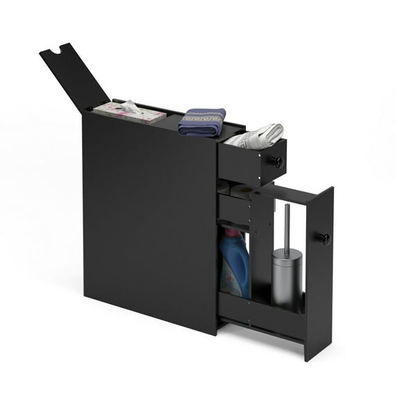 Patiojoy Storage Cabinet House Furniture Floor Cabinet Drawers Stand Storage Black MDF