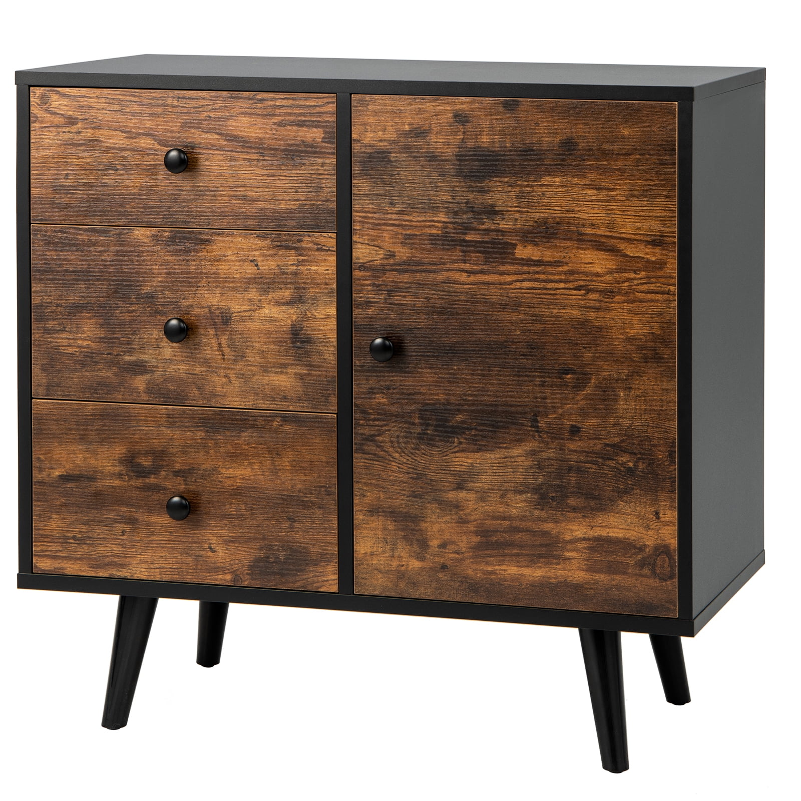 Industrial Brown Wood Accent Cabinet with Drawers and Door