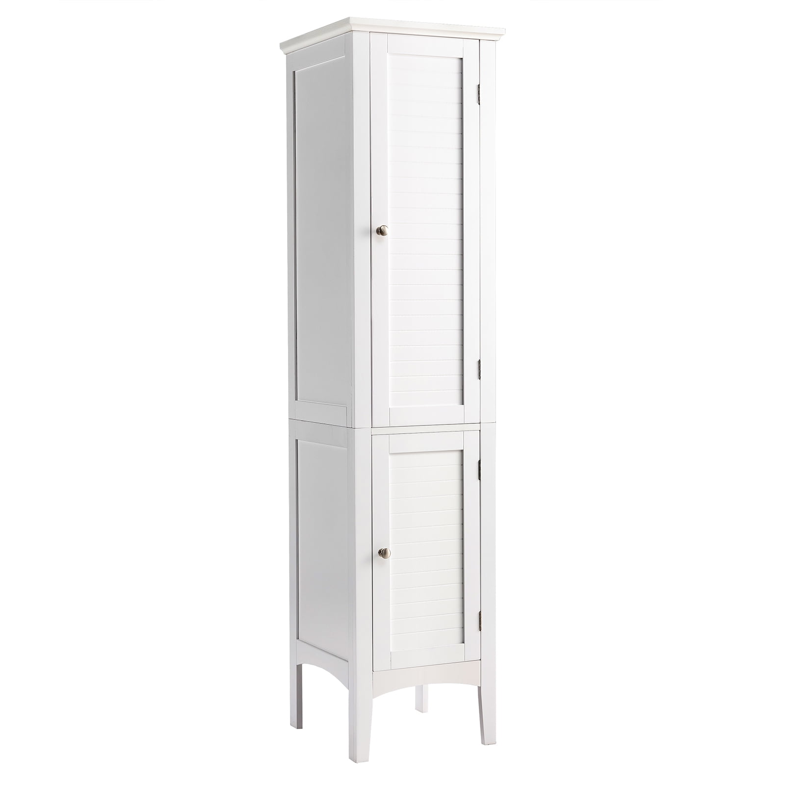 Tall White MDF Freestanding Storage Cabinet with 5 Shelves and 2 Doors