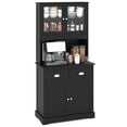 thumbnail image 1 of Topbuy Tall Storage Cabinet Freestanding Kitchen Pantry w/ Microwave Stand & 2 Drawers for Living Room, Dining Room, Black, 1 of 10