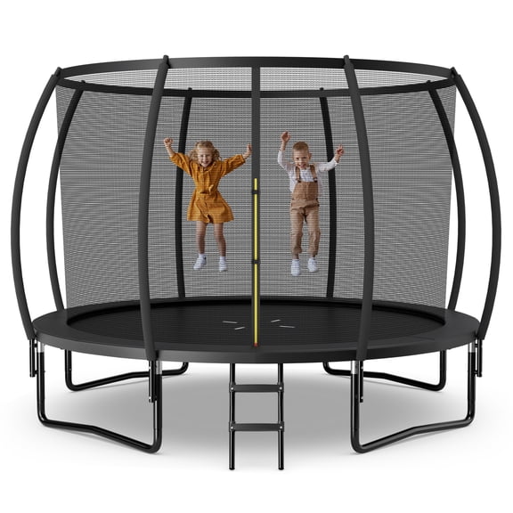 Topbuy Trampoline 10FT Recreational Trampoline with Ladder Enclosure Safety Pad and Anti-Rust Galvanized Steel Frame Black