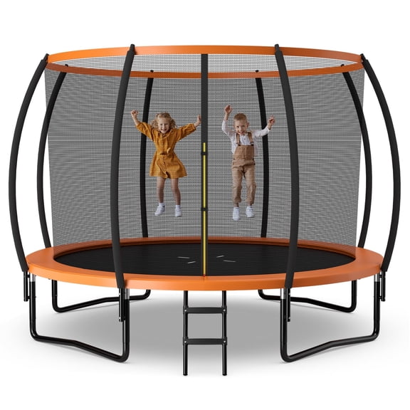 Topbuy Trampoline 12FT Recreational Trampoline with Ladder Enclosure Safety Pad and Anti-Rust Galvanized Steel Frame Orange