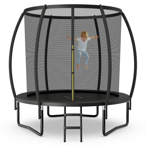 Topbuy Trampoline 8FT Recreational Trampoline with Ladder Enclosure Safety Pad and Anti-Rust Galvanized Steel Frame Black