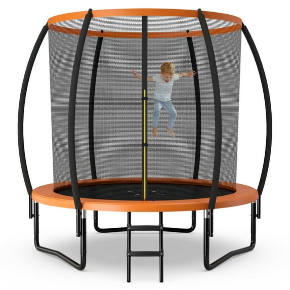 Topbuy Trampoline 8FT Recreational Trampoline with Ladder Enclosure Safety Pad and Anti-Rust Galvanized Steel Frame Orange
