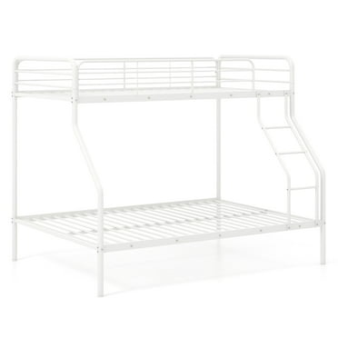 Topbuy Twin Over Full Bunk Bed Heavy-Duty Metal Bunk Bed Frame with Full-Length Guardrail and Slanted Ladder White