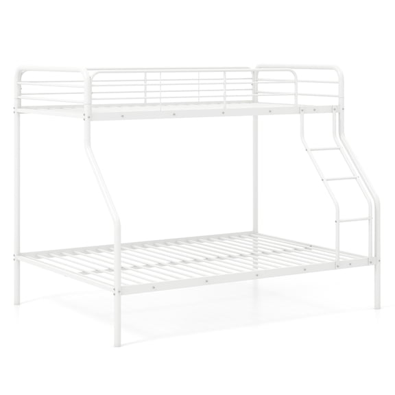 Topbuy Twin Over Full Bunk Bed Heavy-Duty Metal Bunk Bed Frame with Full-Length Guardrail and Slanted Ladder White