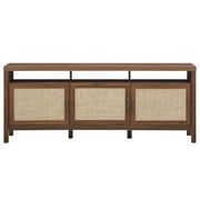 Topbuy Universal TV Stand Cabinet Television Media Console with 3 Rattan Doors Walnut