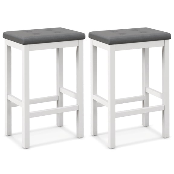 Topbuy Upholstered Bar Stools Set of 2 Counter Height Stools with Button-tufted PVC Leather Seat & Sturdy Footrests Gray & White