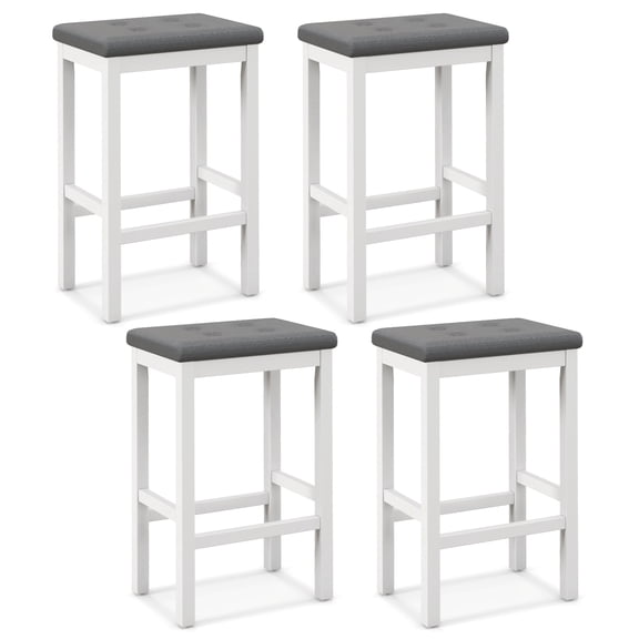 Topbuy Upholstered Bar Stools Set of 4 Counter Height Stools with Button-tufted PVC Leather Seat & Sturdy Footrests Gray & White
