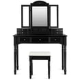 thumbnail image 1 of Topbuy Vanity Makeup Dressing Table Set w/ Drawer Mirror Necklace Hook Black, 1 of 8