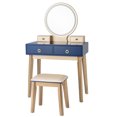 thumbnail image 1 of Topbuy Vanity Table Set 3 Color LED Light Touch Screen Mirror w/ Stool Navy Blue, 1 of 9