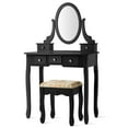 thumbnail image 1 of Topbuy Vanity Table Set w/ 360° Rotating Oval Mirror & Drawers Black, 1 of 10