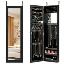 Patiojoy Jewelry Cabinet Wall or Door Mounted Jewelry Armoire w/Full-Length Mirror & Interior Makeup Mirror Black