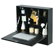 Topbuy Wall Mount Floating Desk Foldable Space Saving Laptop Workstation with Storage Drawer and Shelves Black