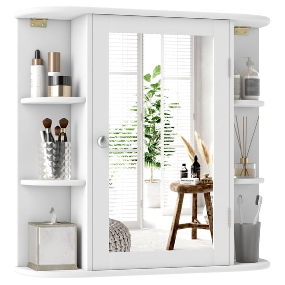 Topbuy Wall Mount Storage Cabinet Mirrored Doors Bathroom White Mini Cupboard
