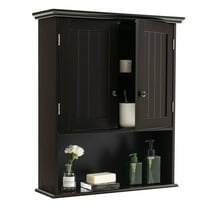 Topbuy Wall Mounted Bathroom Cabinet Double Door Medicine Cabinet Kitchen Cupboard w/ Open Compartment & Adjustable Shelf Espresso