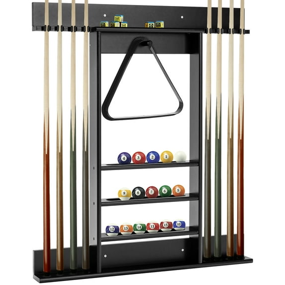 Topbuy Wall-Mounted Billiard Pool Cue Rack Pool Sticker Holder for Storing Cues & Pool Table Equipment Accessories Black