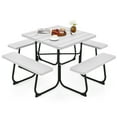 thumbnail image 1 of Topbuy Waterproof Metal, HDPE Picnic Table with 4 Benches & Umbrella Hole, White, 1 of 9