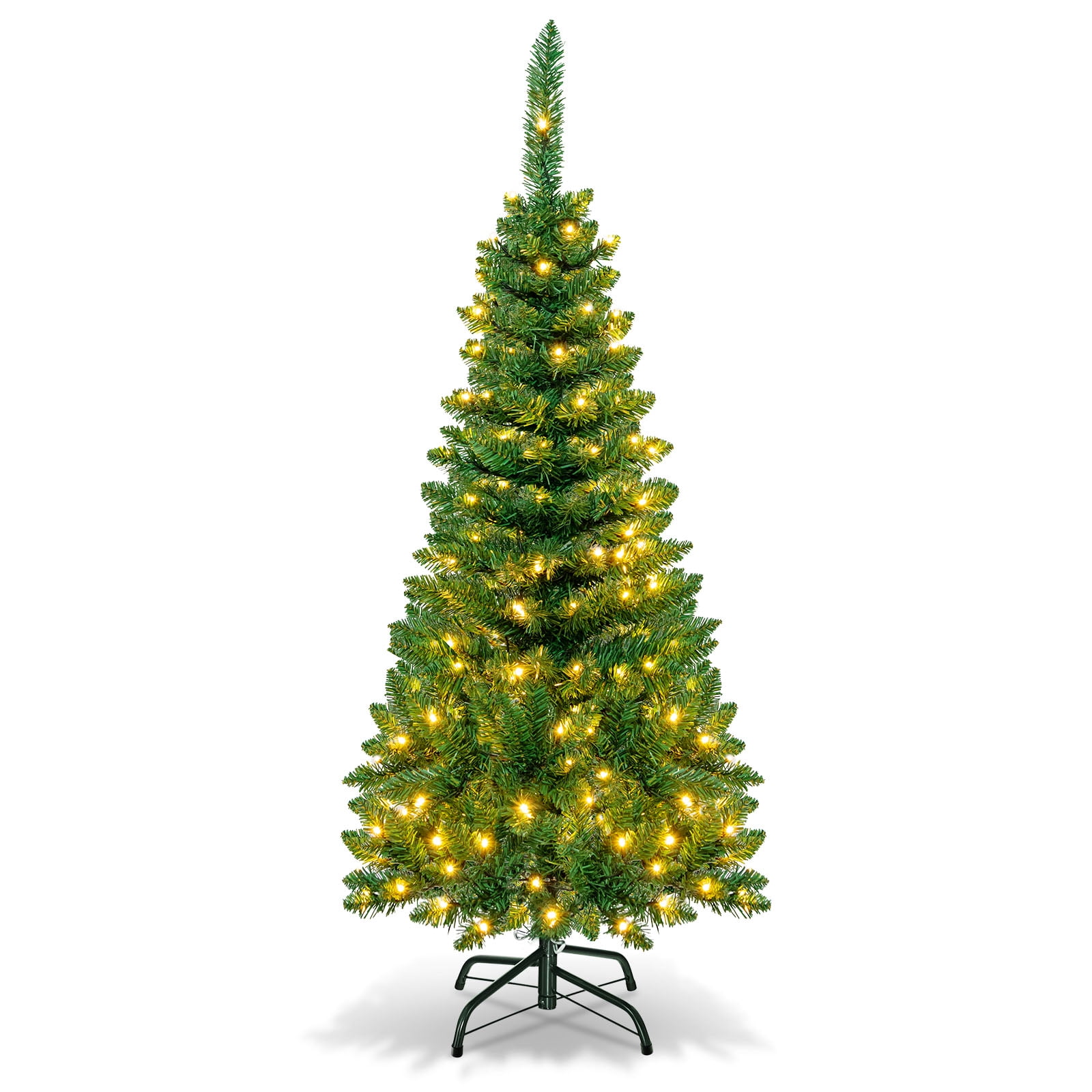 Topbuy White Prelit LED Green Hinged Pencil Christmas Tree, with 150