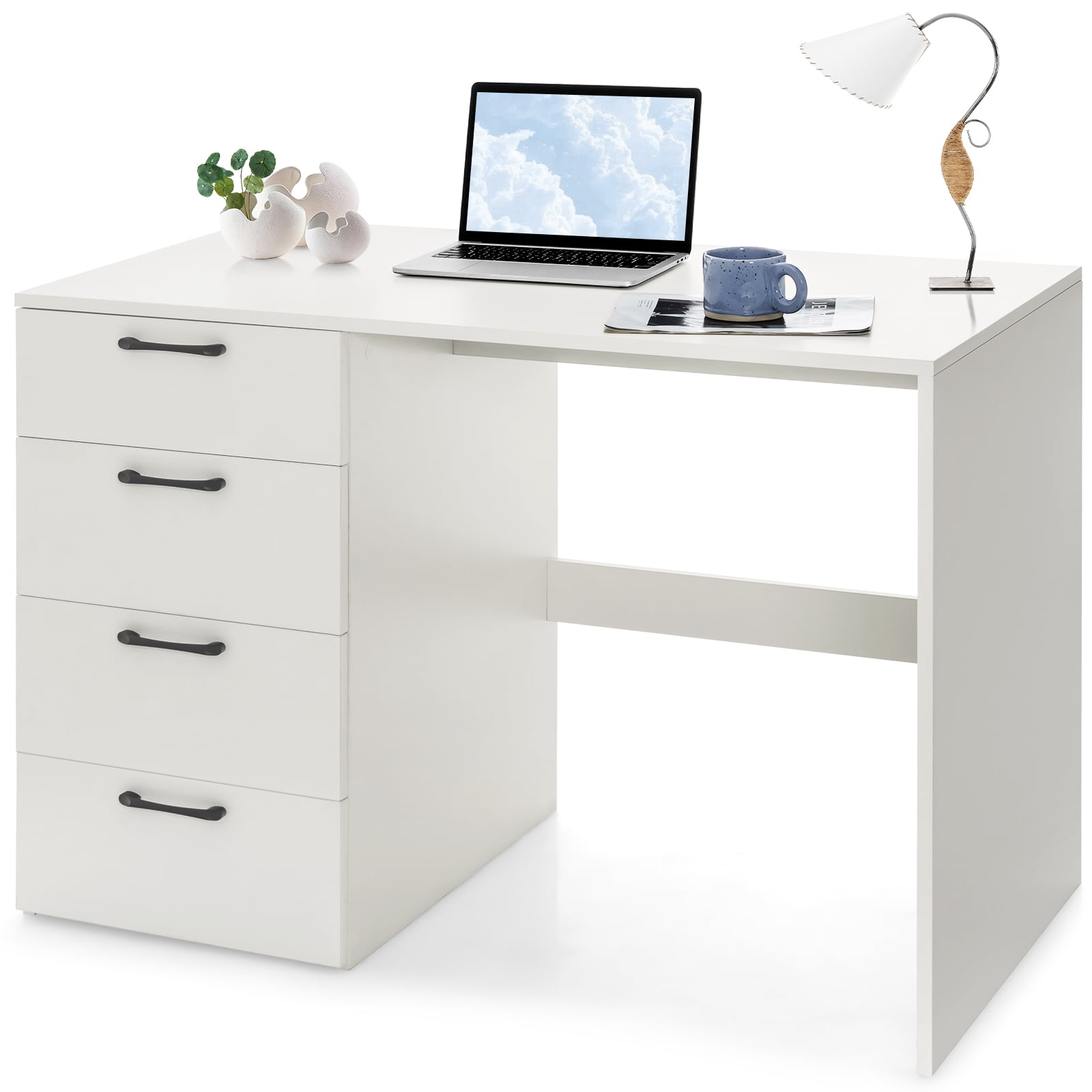 Topbuy Wood Computer Desk with Storage Large Writing Desk w 4 Drawers Home Office PC Desk Workstation