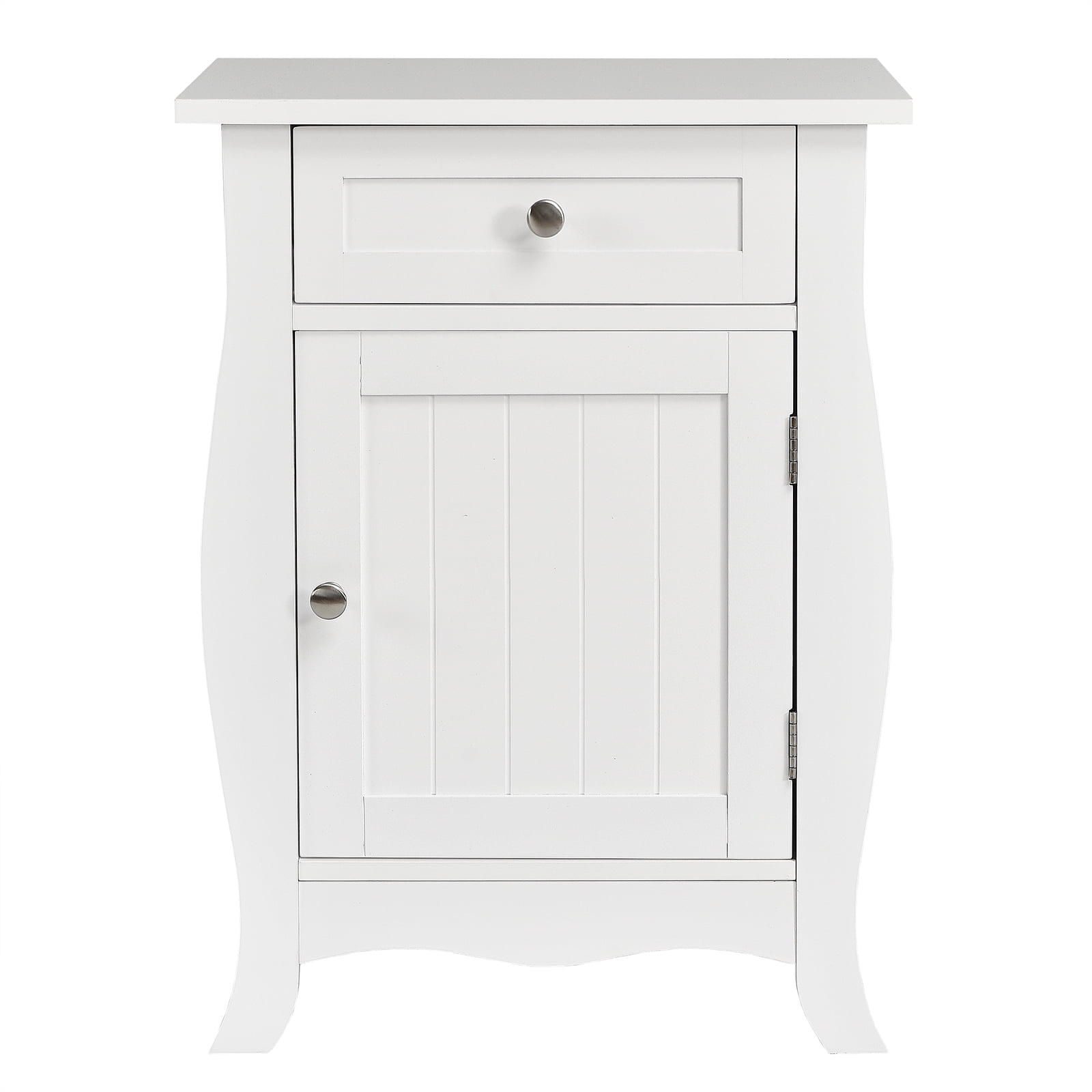 White MDF 1-Drawer Nightstand with Cabinet Storage