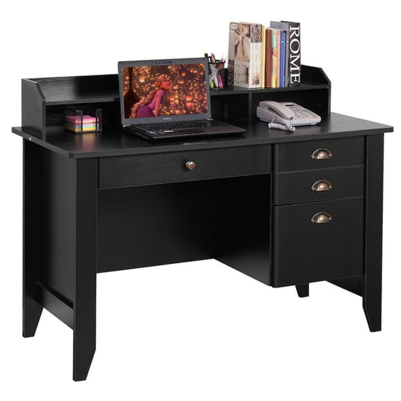 Topbuy Wooden Computer Writing Desk Office Study Table with Drawers Black