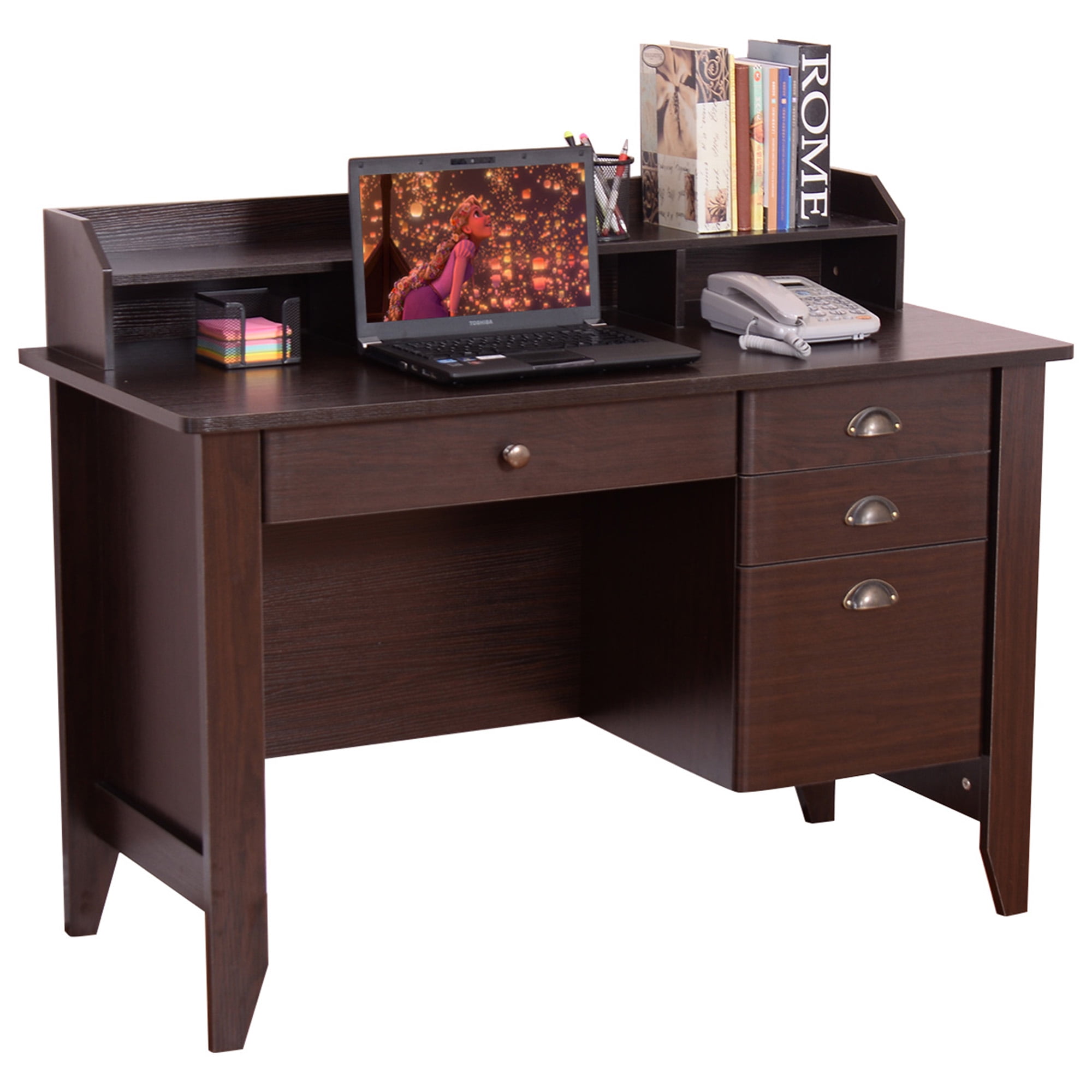 Topbuy Wooden Computer Writing Desk Office Study Table with Drawers Black