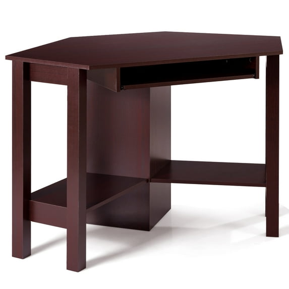 Topbuy Wooden Corner Computer Desk with Drawer Office Study Table Walnut
