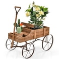 thumbnail image 1 of Patiojoy Wooden Garden Flower Planter Wagon Wheel Plant Bed Decorative Garden Planter for Backyard Garden Brown, 1 of 9