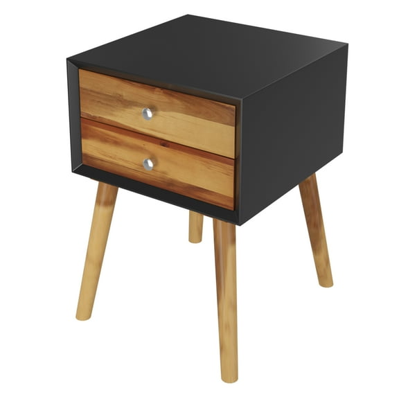 Topbuy Wooden Nightstand with 2 Storage Drawers Accent End Side Table for Bedroom&Living room Black