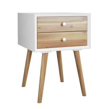 Topbuy Wooden Nightstand with 2 Storage Drawers Accent End Side Table for Bedroom&Living room Brown