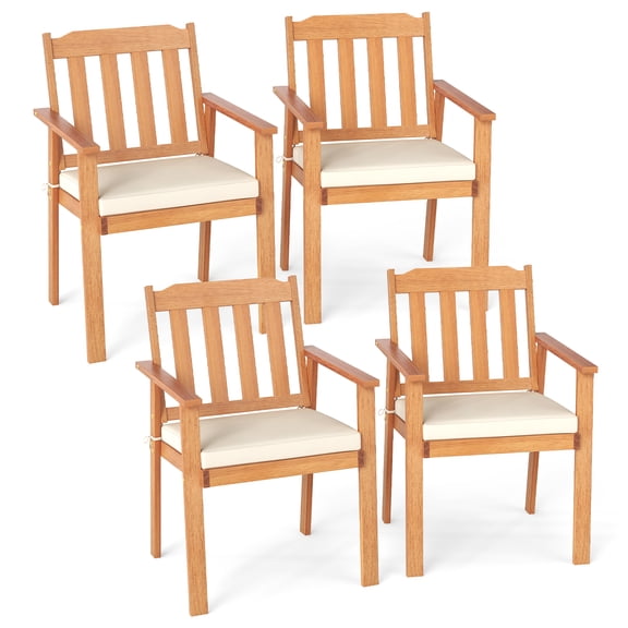 Topbuy Wooden Patio Chair Set of 4 Outdoor Dining Armchairs w/Removable Soft Cushion & Breathable Backrest