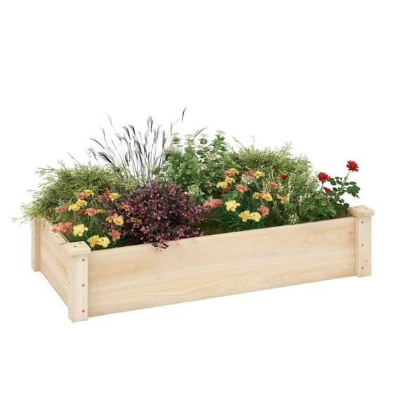 Topbuy Wooden Raised Garden Bed Rectangular Planter Box for Vegetables Fruits Flowers Herbs Outdoor Elevated Planting Bed for Garden