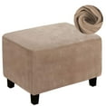 thumbnail image 1 of Topchances 1-Piece Velvet XL Ottoman Stretch Slipcover, Light Brown, 1 of 7